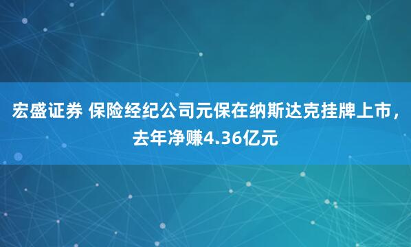 宏盛证券 保险经纪公司元保在纳斯达克挂牌上市，去年净赚4.36亿元